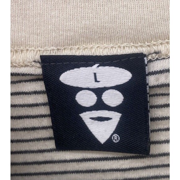 Vintage Beatnik Shirt Mens Size Large Striped Beige Skateboard Surfing 90s USA - Picture 4 of 7